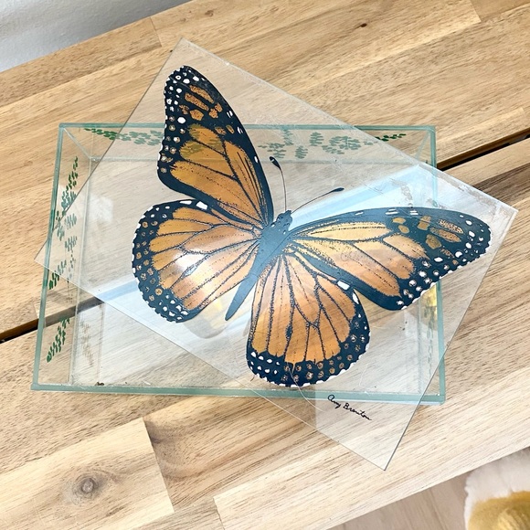 Rare! Vintage Monarch Butterfly Glass Trinket Jewelry Box Amy Brenton Danacco - Picture 3 of 7